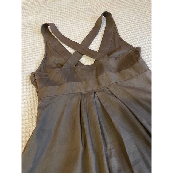 theory Olive Green/ Brown Linen Blend V Neck Cross Back Mini Sundress Size 2 Y2K - Picture 12 of 14